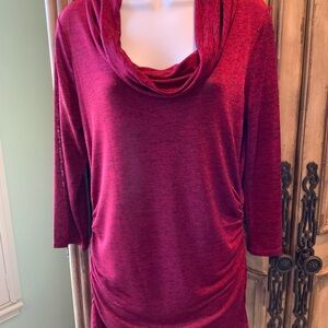 Chaus Deep Red Cowl Neck Blouse Ruched Stretchy  Comfortable Size Medium